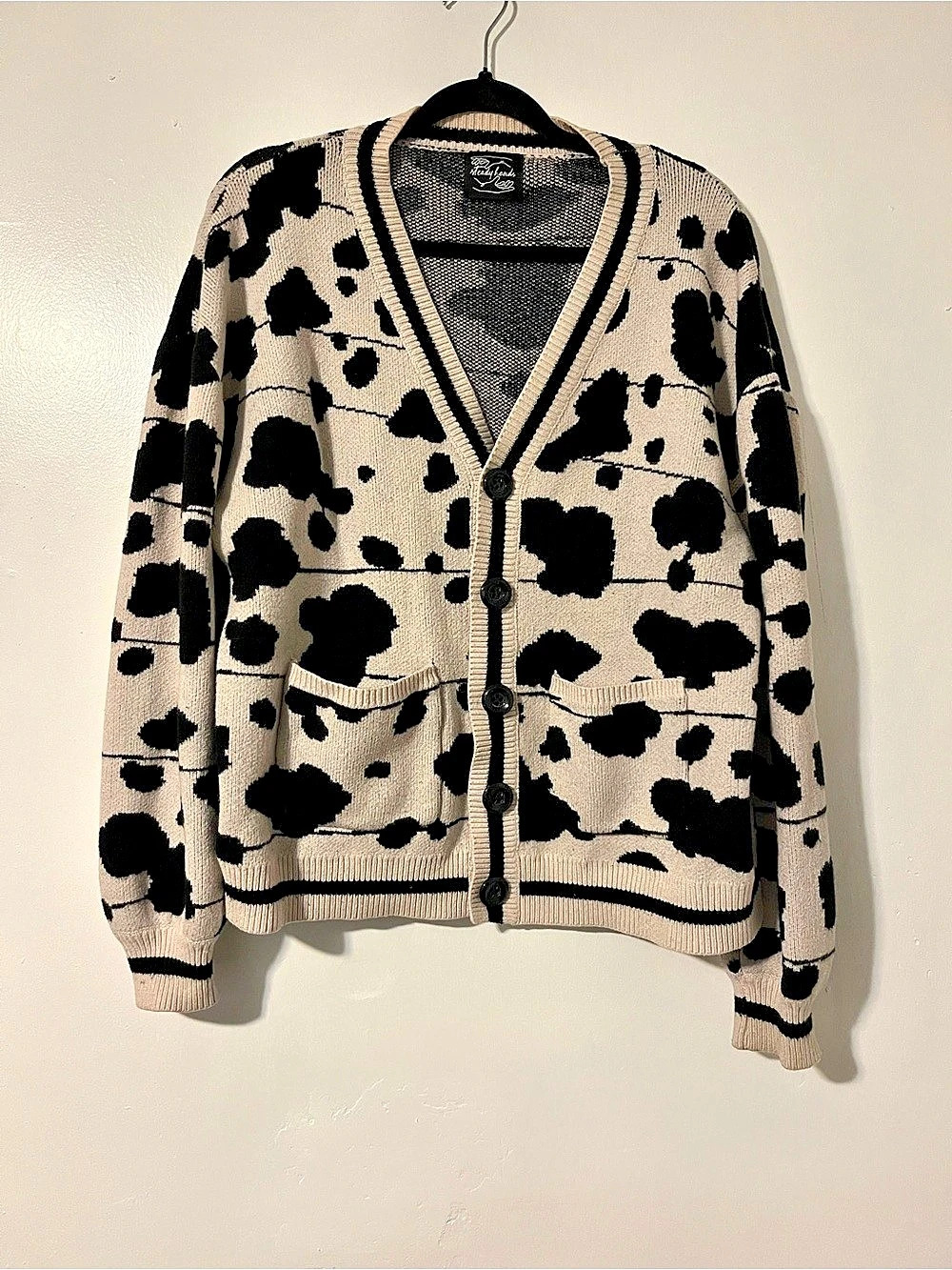 VTG Steady Hands - Cow Print - Cardigan in Black & Cream M/L Like New